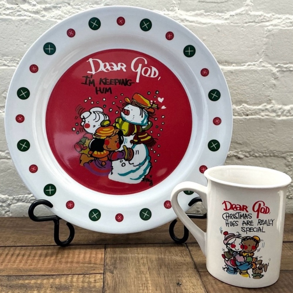 Vintage Dear God Kids Holiday Mug and Plate Set Christmas Dishes